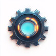 © VT Studio - 3d render of shiny blue and orange metal cogwheel gear isolated on white background