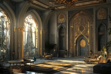 Luxurious palace interior with ornate gold details