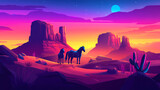 Pop art illustration of wild horses in the desert