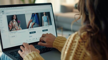 fashion brand social media post on laptop display with call to action for online shopping