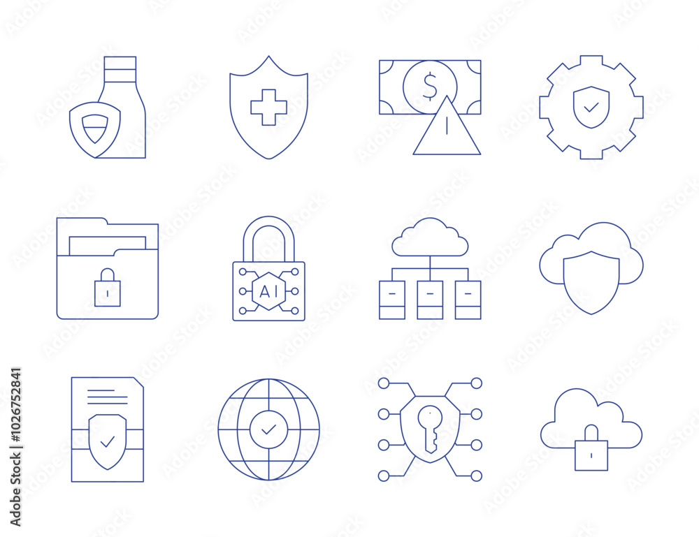 Security Editable Icon Security icons. Thin Line style, editable stroke. money, server, key ...