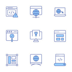 Website icons set. Line Duotone style, editable stroke. layout, template, surf, maintenance, usability, web browser, website, coding