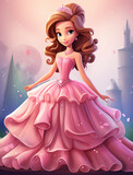  Cartoon princess in a pink ball gown, princesscore, in a cute cartoon style. 