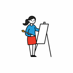 Make a Woman painting on a canvas outline vector art illustration design on a white background.
