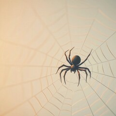 Spider silhouette on intricate web in soft morning light