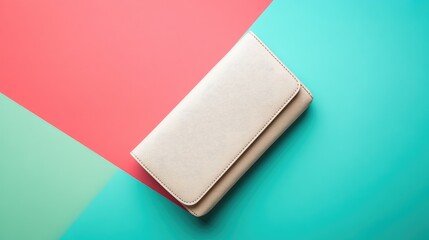 Stylish Beige Wallet on Colorful Background