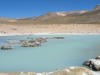 Wall Mural - The Polloquere hot springs are natural hot springs located in the Chilean Altiplano. They are part of the Surire Salt Flat.