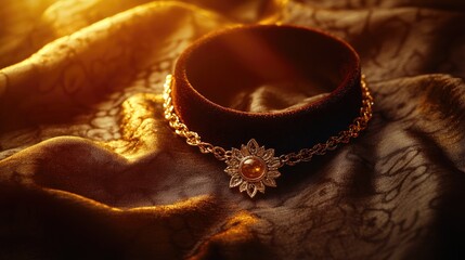 Elegant Gold Choker on Luxurious Fabric Background