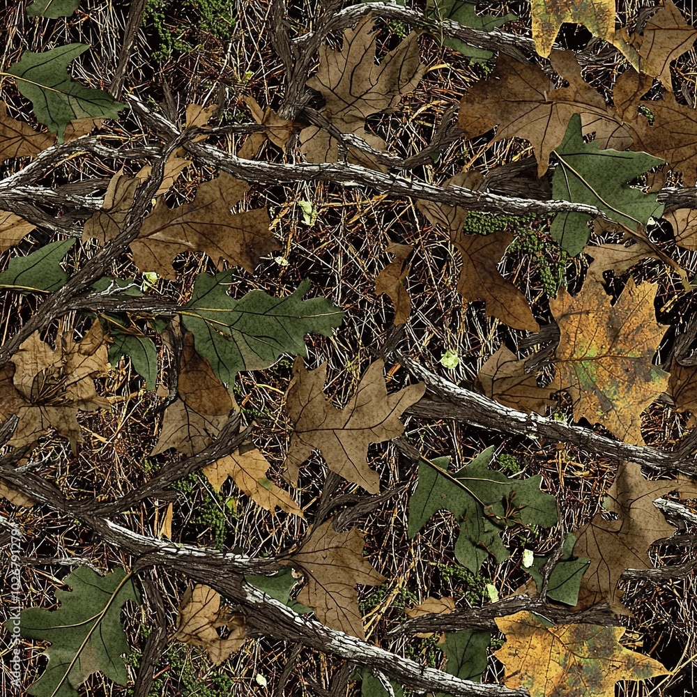 Woodlands Oak Tree and Oak Leaves Hunting Camo, Seamless Tree Bark ...