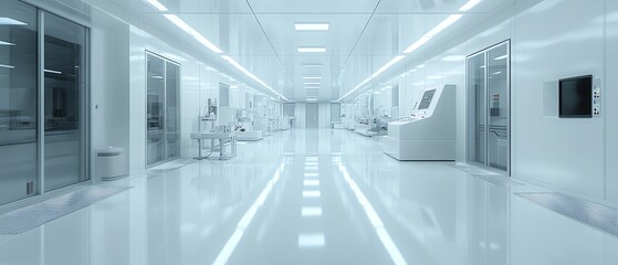 Aufkleber - Hightech cleanroom for semiconductor production, displaying ultramodern machinery, spotless white surfaces, and filtered air circulation systems