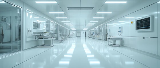 Aufkleber - Hightech cleanroom for semiconductor production, displaying ultramodern machinery, spotless white surfaces, and filtered air circulation systems