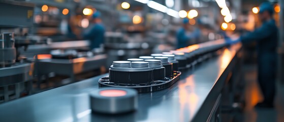 Aufkleber - Dynamic shot of a modern face cream production facility, showing workers overseeing the process of filling and labeling jars, surrounded by sleek technology