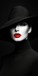 © Andrei - black and white portrait of a beautiful woman in a black hat, red lips