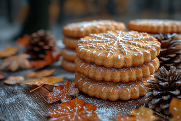 Sticker - Autumn-themed cookies, such as ginger snaps and spiced shortbreads, are common treats. Concept of seasonal cookies.