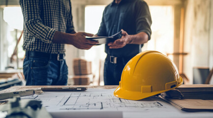 Architects working on a building project together in the office