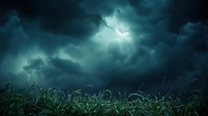 Canvas Print - Mysterious Night Sky with Dark Clouds and Moonlight