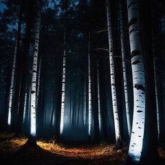 Wall Mural - dark forest at night, scary woods