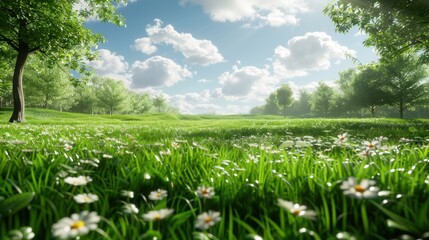 Sticker - Lush Green Field Under Bright Blue Sky