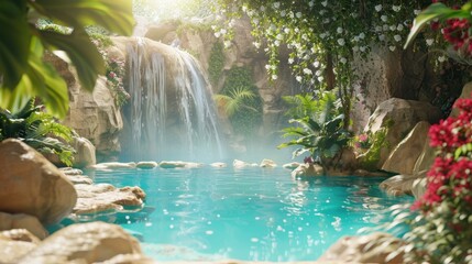 Wall Mural - Serene Waterfall and Tropical Oasis Scene