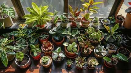 Canvas Print - Variety of Indoor Potted Plants in Sunlit Space