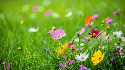 Sticker - Colorful Wildflowers in Lush Green Grass