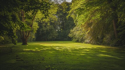 Sticker - Serene Green Landscape with Shadows and Sunlight