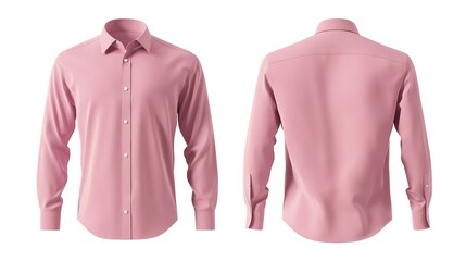 Blank pink formal shirt mockup with front and back view isolated on a white background. Perfect for fashion design templates, online clothing stores, and apparel branding concepts.