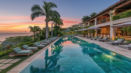 Canvas Print - Serene Resort Pool with Sunset View