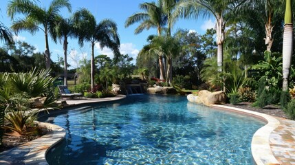 Poster - Tranquil Tropical Pool Surrounded by Lush Landscape