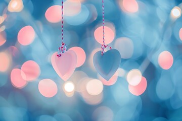 Valentine's day background with hearts and bokeh lights