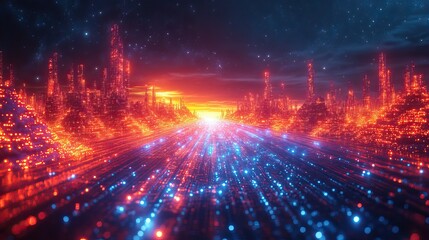 Wall Mural - a concept illustration depicts navigating the digital future at lightspeed, exploring space and virt