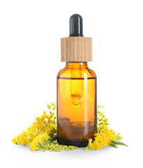 Sticker - Bottle of tincture and goldenrods flowers isolated on white