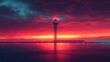 © huynh - A dramatic AI illustration of a sunset at an airport, featuring a control tower silhouette and vibrant runway light trails.