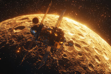 a space probe sending back images from a distant moon, showcasing the importance of unmanned space m
