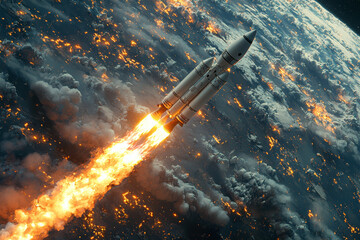 Wall Mural - a rocket launching from earth into space, representing advancements in space exploration. concept of