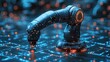 © huynh - A futuristic robot arm operating in a digital background, highlighting smart machine cooperation in AI-driven manufacturing processes.