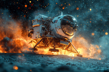 Wall Mural - a lunar lander touching down on the moon, representing the return of human missions to the lunar sur