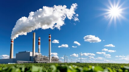 Industrial Complex with Power Plants and Clear Sky