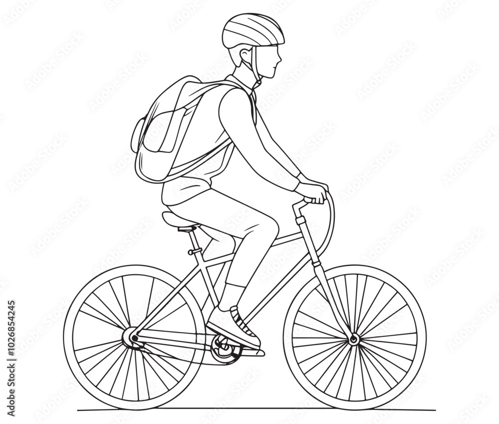 Person riding a bicycle, Bicycle delivery logistics courier, Delivery boy, Man riding bicycle line art vector