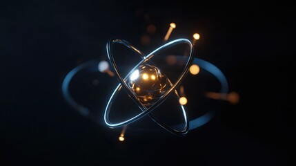 Wall Mural - 3d model of an atom with electrons orbiting the nucleus, symbolizing atomic structure and quantum ph
