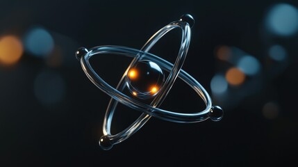 Wall Mural - 3d model of an atom with electrons orbiting the nucleus, symbolizing atomic structure and quantum ph