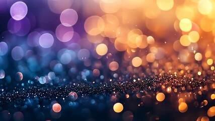 A close-up view of blue and orange bokeh lights reflecting off a dark, shiny surface