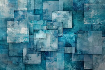 Abstract blue and white watercolor squares, layered and overlapping.