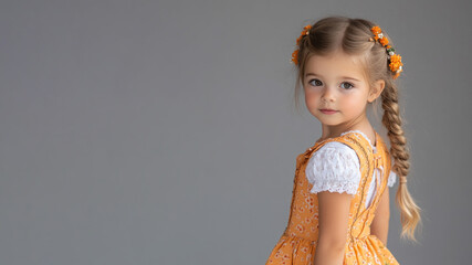 Australian little girl wearing traditional bavarian dirndl cloth isolated