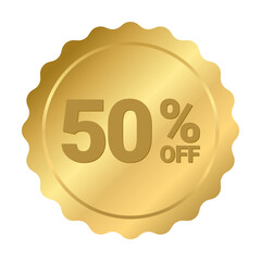 50% off sticker label, gold serrated circle badge decoration vector isolated ,for advertising discou