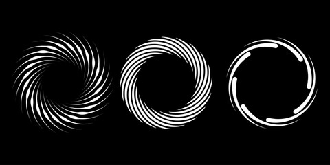 Wall Mural - Set of white abstract stripes in vortex form. Geometric art. Trendy design element for frame, logo, tattoo, sign, symbol, web, social media, prints, posters, template, pattern and abstract background