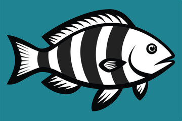 Solid color Sheepshead Fish animal vector design