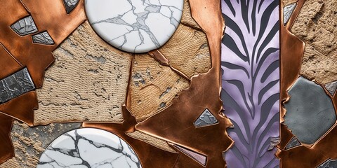 Wall Mural - Abstract copper, marble, and zebra print textured background.