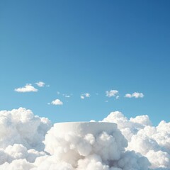Wall Mural - cheerful cloud podium floating in a bright blue sky, perfect for clean product displays.