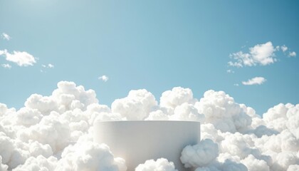 Wall Mural - cheerful cloud podium floating in a bright blue sky, perfect for clean product displays.